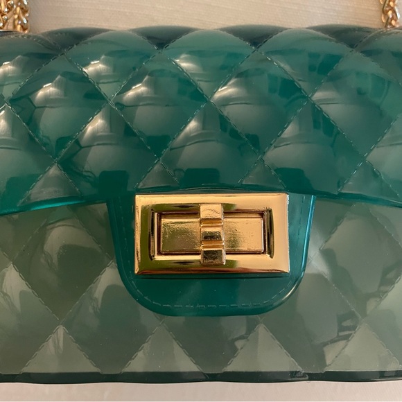Deluxity Los Angeles Jelly Gold Chain Tufted Purse, Green/Blue, NWT - Picture 4 of 5